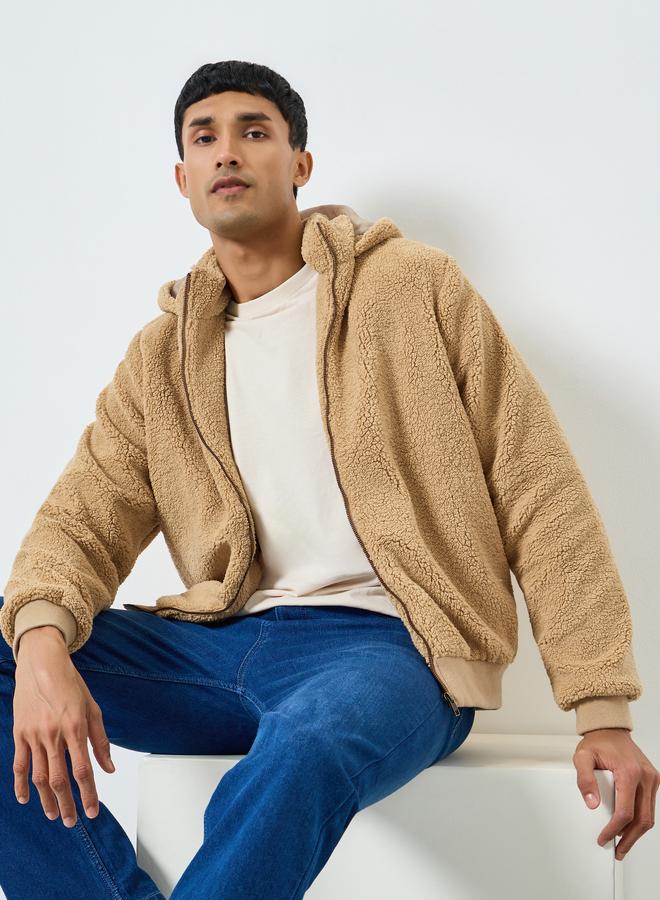 ستايلي جاكيت شيربا بقصة واسعة وياقة هودي - Image 1